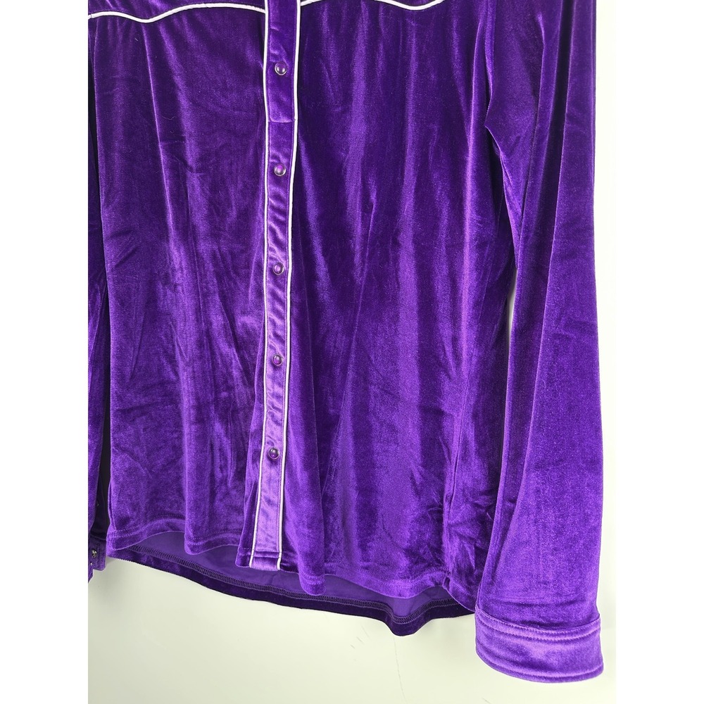 Ranch Dressn Velvet Western Shirt Purple Pearl Snap Rodeo Country Cowgirl XL - Picture 6 of 12